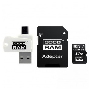 GOODRAM ALL IN ONE MICRO SD 32GB CLASSE 10 + LETTORE CARD OTG USB + ADATTATORE SD