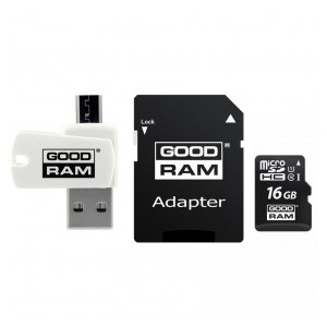 GOODRAM ALL IN ONE MICRO SD 16GB CLASSE 10 + LETTORE CARD OTG USB + ADATTATORE SD